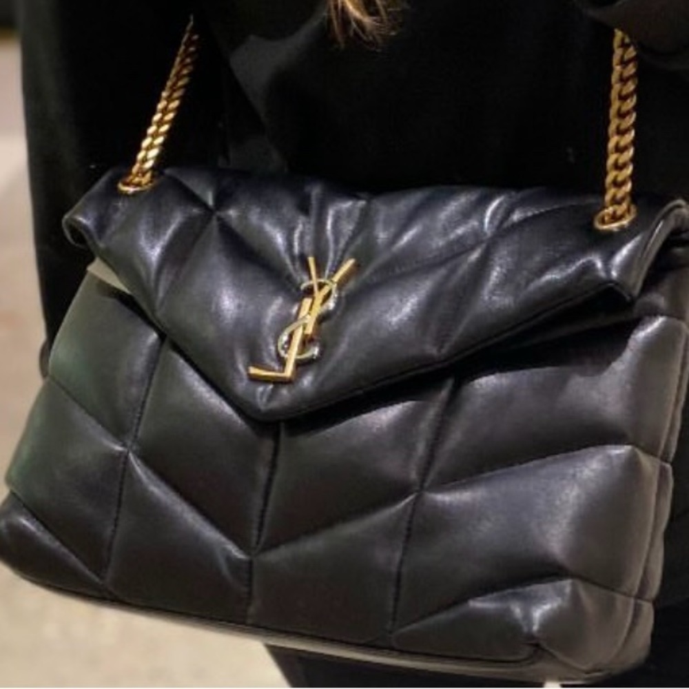 Yves Saint Laurent Black Quilted Leather Shoulder Bag With Chain Strap